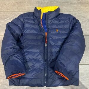 Ralph Lauren Kids Puffer Jacket - Navy with Yellow and Orange Accents Reversible